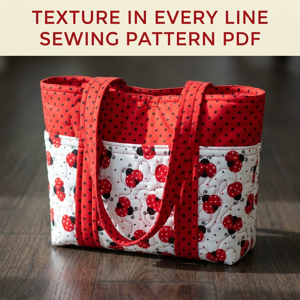 Ladybird Print Pocket Tote Sewing Pattern PDF – Quilted Tote Bag with Outside Pockets
