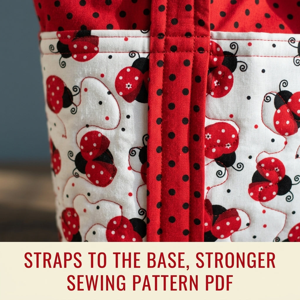 Ladybird Print Pocket Tote Sewing Pattern PDF – Quilted Tote Bag with Outside Pockets