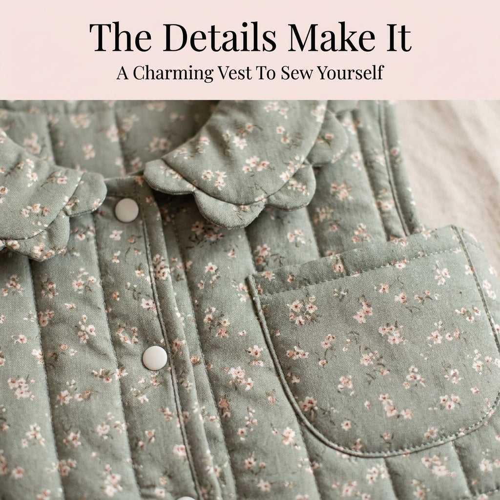 Girls' Quilted Jacket Sewing Pattern – Scalloped Collar, Snap Front