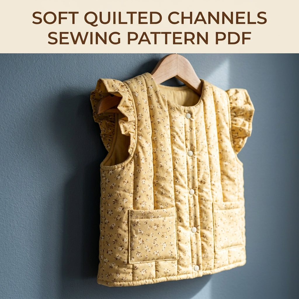 Children's Quilted Vest Sewing Pattern PDF – Girls' Ruffle Vest with Patch Pockets