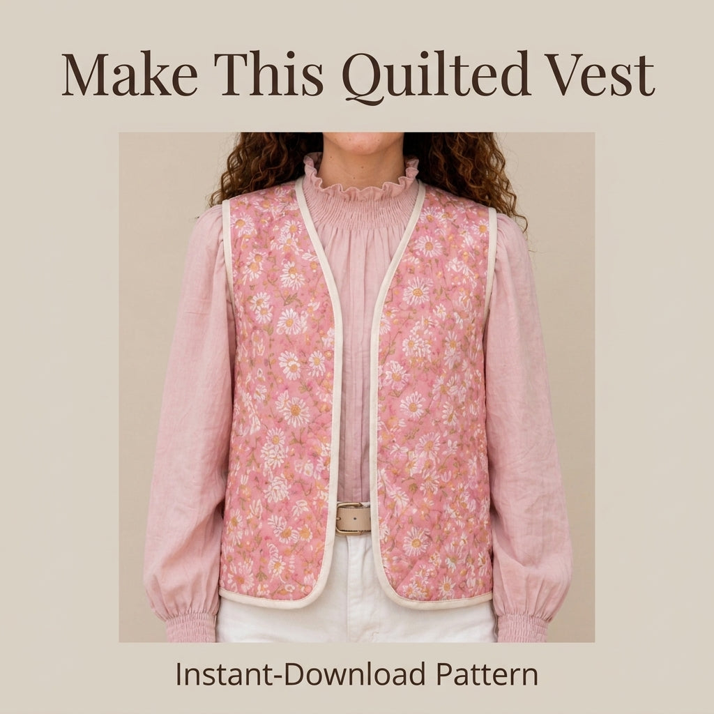 Quilted Vest Sewing Pattern — Reversible Bound-Edge Waistcoat, Sizes XS–3XL, A0 and A4 Layered PDF