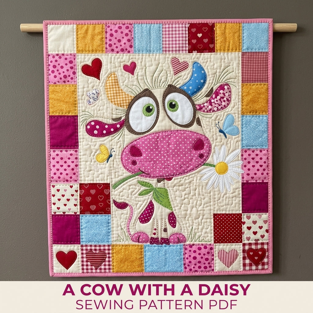 Cow Appliqué Mini Quilt Sewing Pattern PDF – Whimsical Farm Wall Quilt