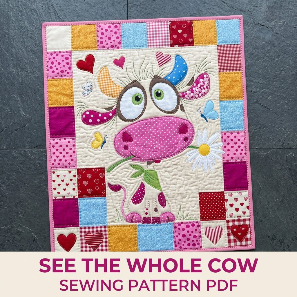 Cow Appliqué Mini Quilt Sewing Pattern PDF – Whimsical Farm Wall Quilt