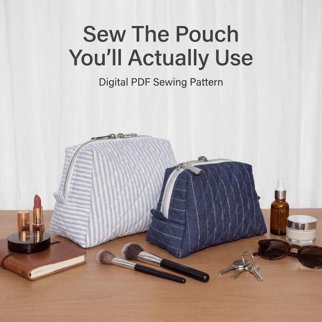 Quilted Zip Pouch Sewing Pattern — Boxy Makeup Bag in Two Sizes, Beginner Friendly, PDF Download