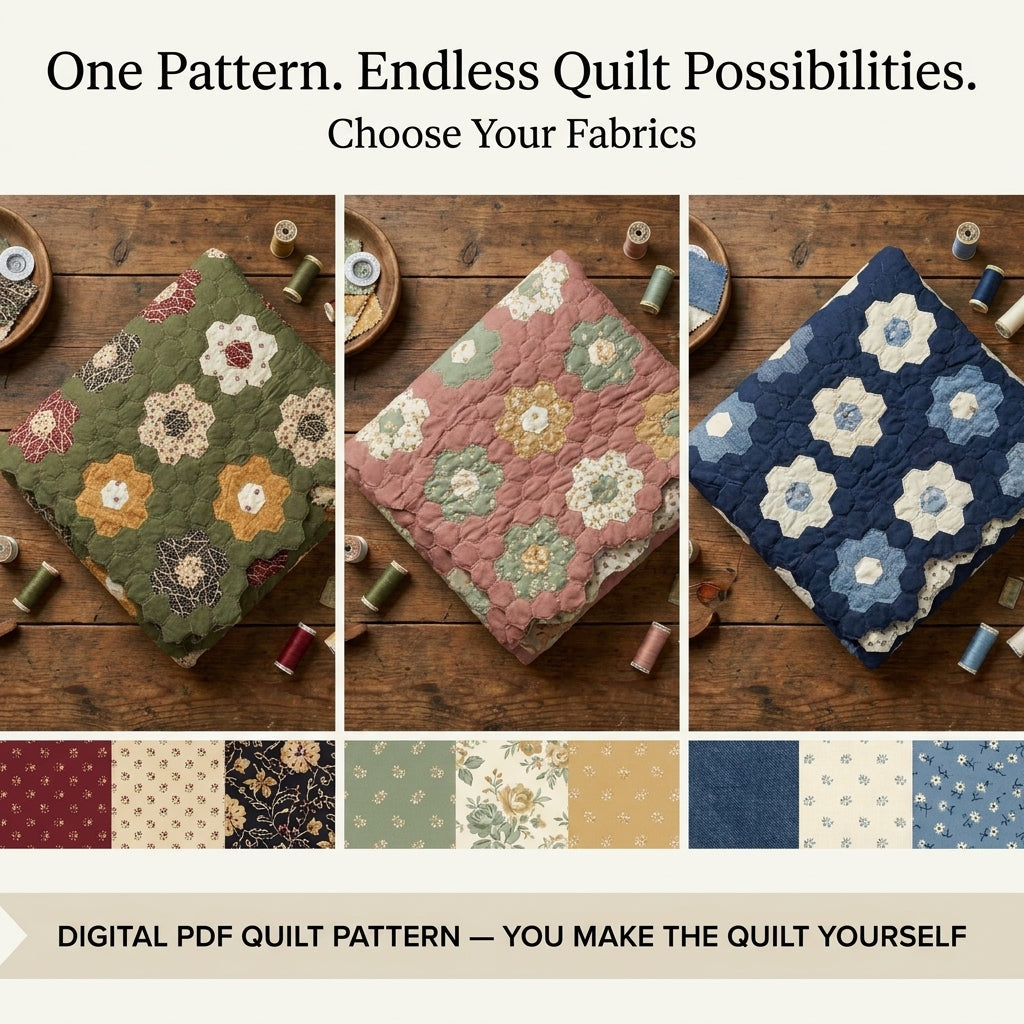 Grandmother's Flower Garden Hexagon Quilt Pattern | English Paper Piecing Hexie Quilt | Vintage Rosette Design | PDF Instant Download
