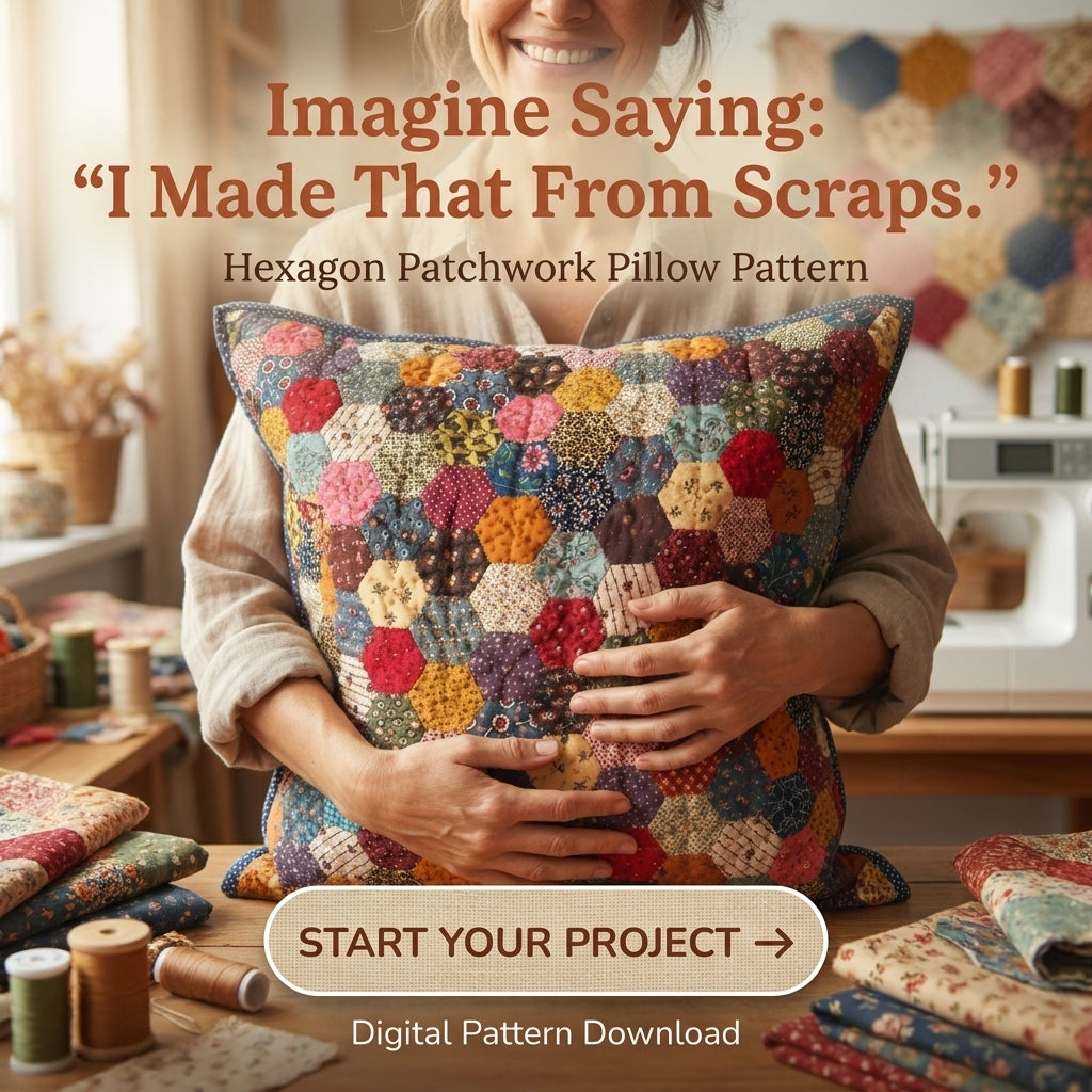 Scrappy Hexagon Cushion Pattern | English Paper Piecing Hexie Pillow Cover | Beginner Hand-Sewing Project | PDF Instant Download