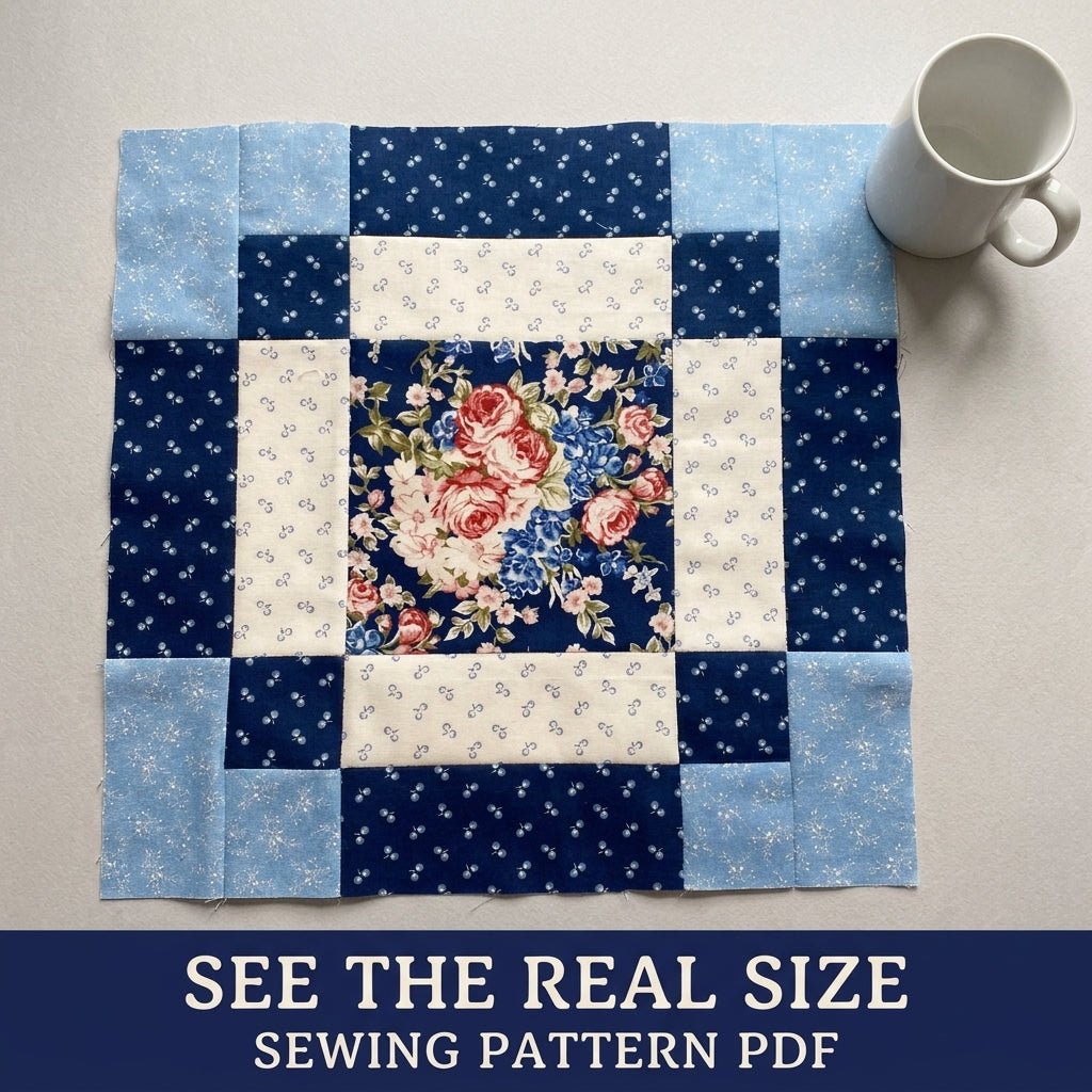 Rose Framed Square Quilt Block Pattern PDF – Easy Block for Quilts and Cushions