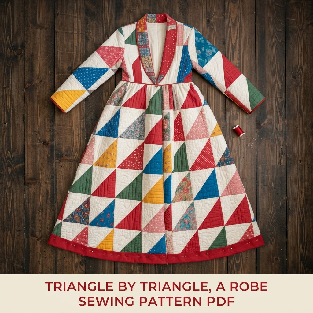 Patchwork Quilted Robe Coat Sewing Pattern PDF – Floor-Length Half-Square Triangle Quilt Coat