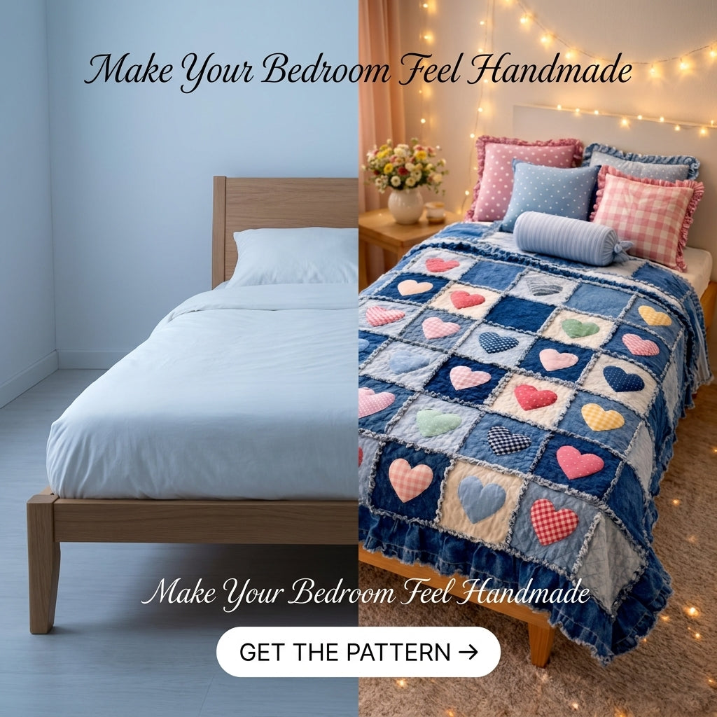 Denim Heart Rag Quilt Pattern โ Upcycled Jeans Patchwork Quilt