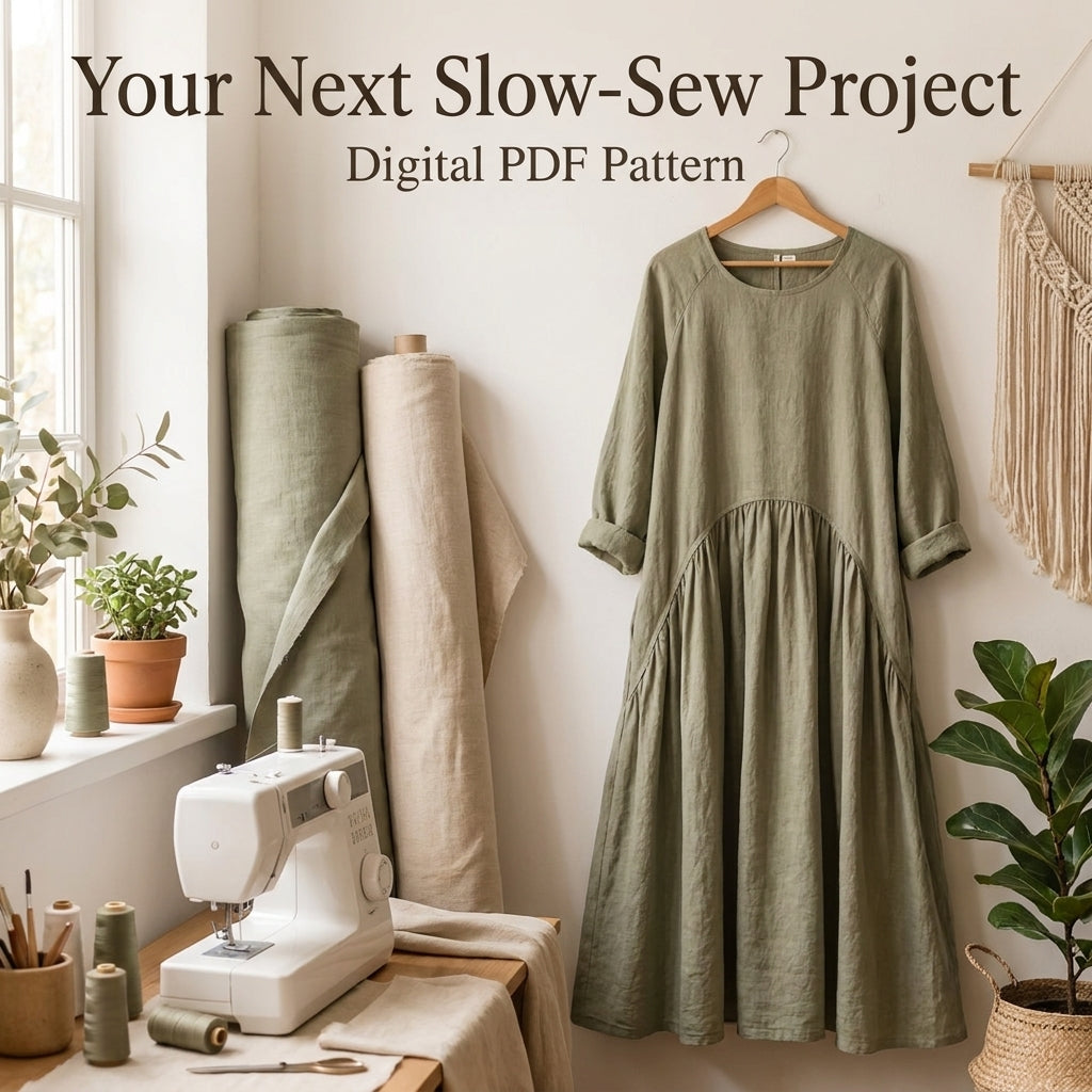 Boho Maxi Dress Sewing Pattern — Oversized Linen Dress with Deep Pockets, No Zips or Buttons, US 6–28W, A0 and A4 PDF