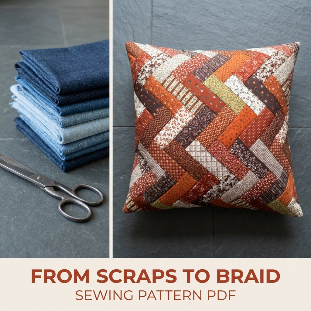 Autumn Braid Patchwork Cushion Sewing Pattern PDF – Herringbone Pillow