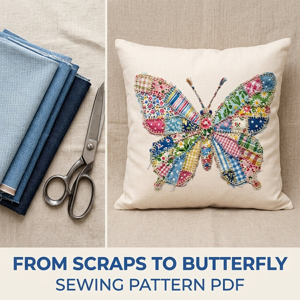 Patchwork Butterfly Appliqué Cushion Sewing Pattern PDF – Scrappy Pillow