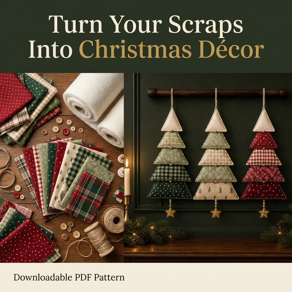 Hanging Fabric Christmas Trees Sewing Pattern — Set of 3 Tiered Tree Ornaments with Star Charms, PDF Download