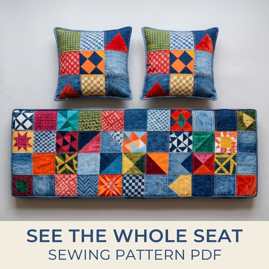 Denim Window Seat Cushion Sewing Pattern PDF – Upcycled Jeans Bench Pad