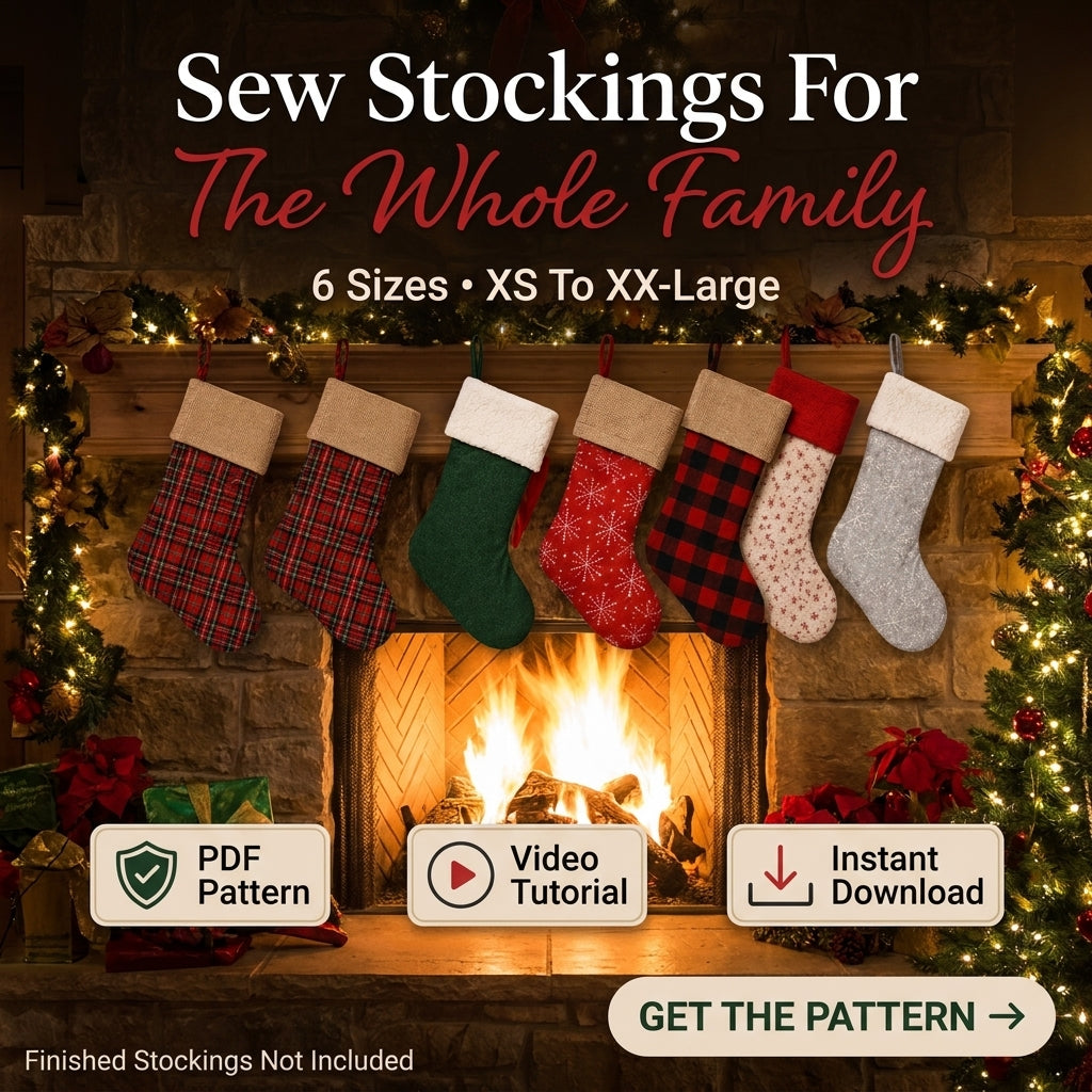 Fold-Over Christmas Stocking PDF Sewing Pattern | 6 Sizes XS to XXL | Lined Cuffed Stocking | Instant Download