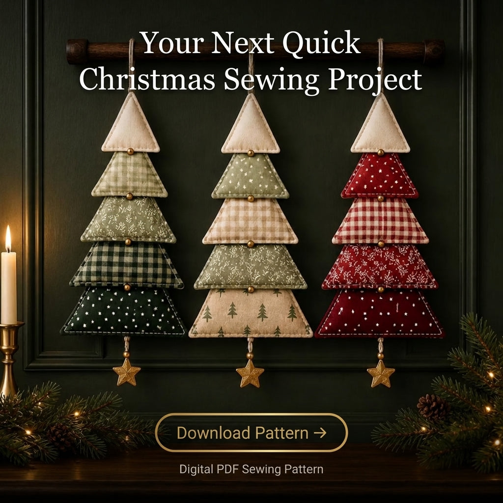 Hanging Fabric Christmas Trees Sewing Pattern — Set of 3 Tiered Tree Ornaments with Star Charms, PDF Download