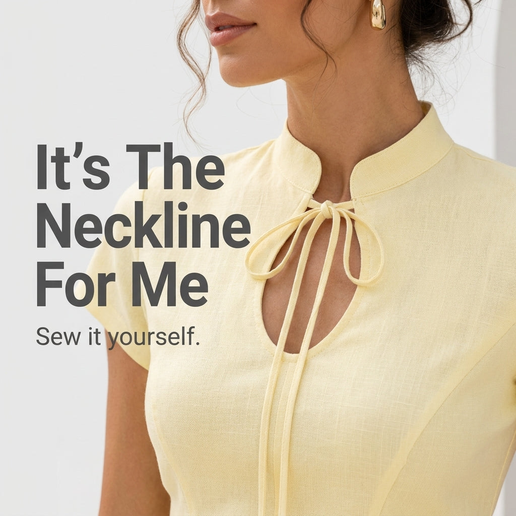 Fitted Top Sewing Pattern — Mandarin Collar Blouse with Keyhole Tie and Cap Sleeves, Sizes XS–3XL, A0 and A4 Layered PDF
