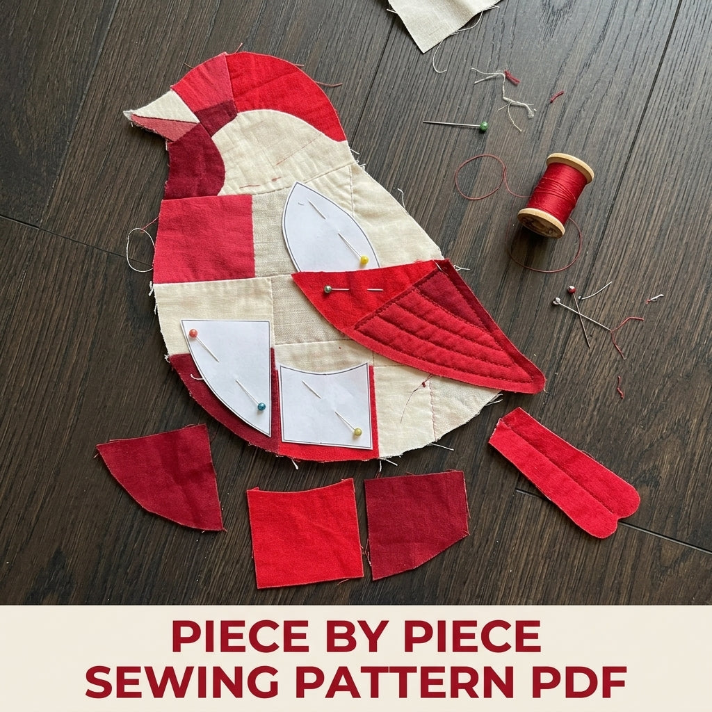 Cardinal Pocket Wall Organizer Sewing Pattern PDF – Patchwork Bird Wall Hanging