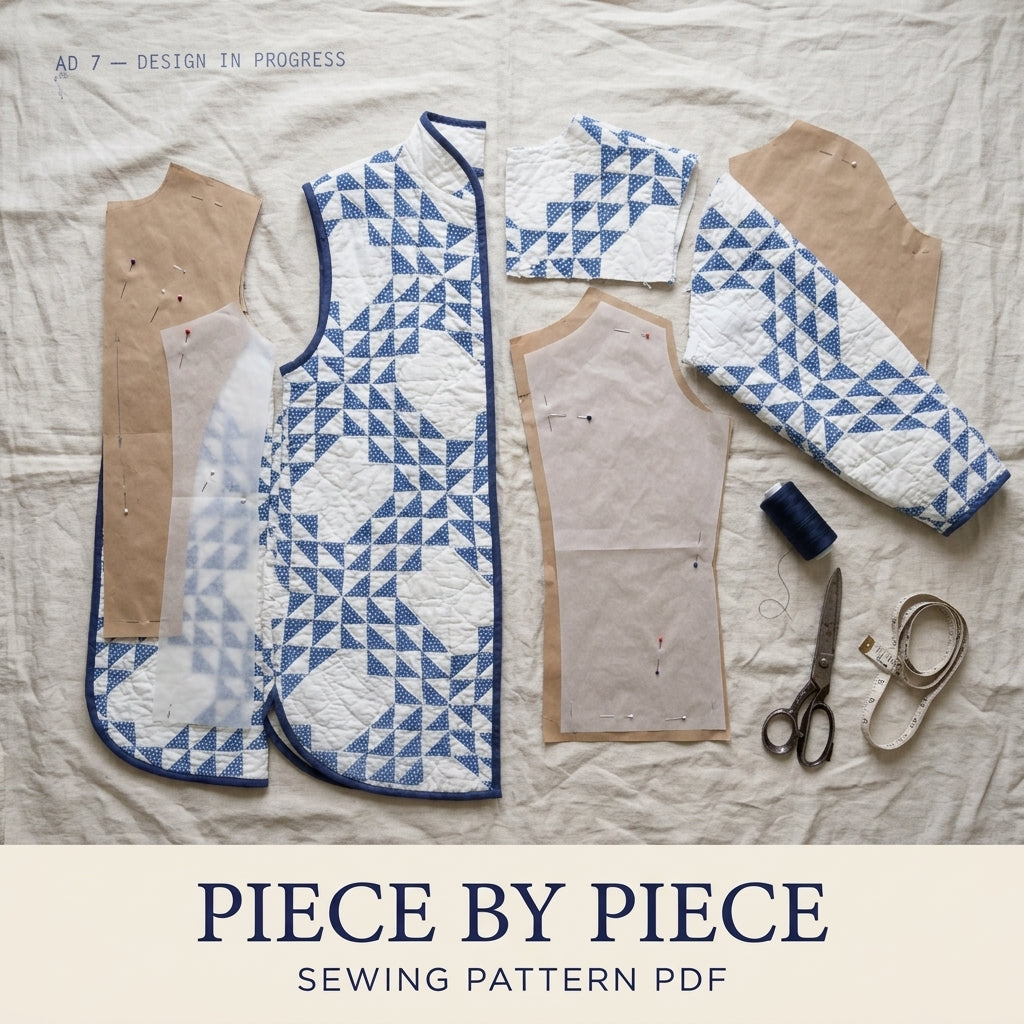Blue Star Quilt Jacket Sewing Pattern PDF – Tie Collar Jacket with Gathered Back Yoke
