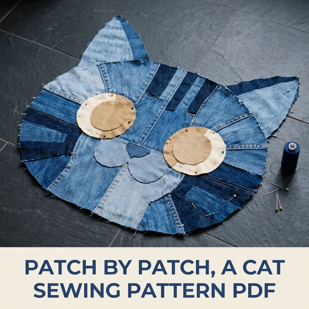 Denim Cat Face Rug Sewing Pattern PDF – Upcycled Jeans Cat Mat