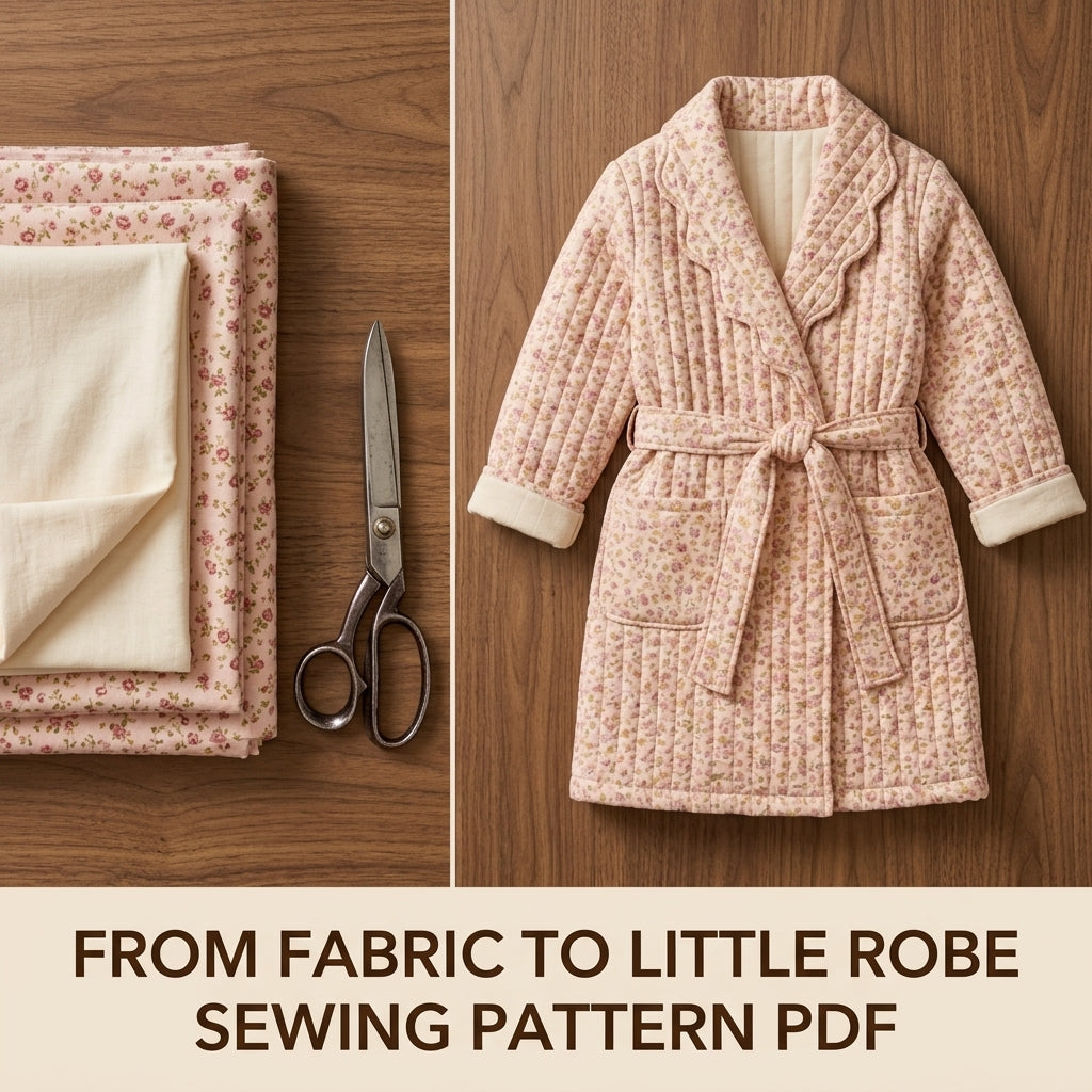 Children's Quilted Robe Sewing Pattern PDF – Girls' Dressing Gown with Scalloped Collar