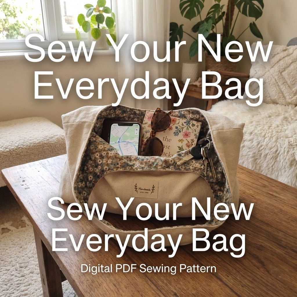 Canvas Hobo Bag Sewing Pattern — Slouchy Shoulder Bag with Bow Tie and Floral Lining, 2 Sizes, PDF Download