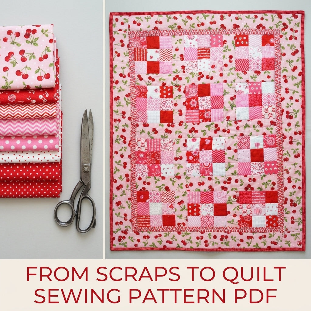 Cherry Four Patch Quilt Sewing Pattern PDF – Easy Baby or Lap Quilt