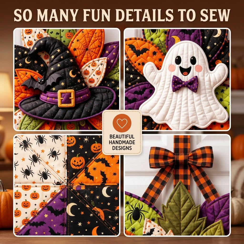 Halloween Door Hanger Patterns — 3 Quilted Fabric Designs in One PDF, Witch Hat, Ghost and Pumpkin, Beginner Friendly