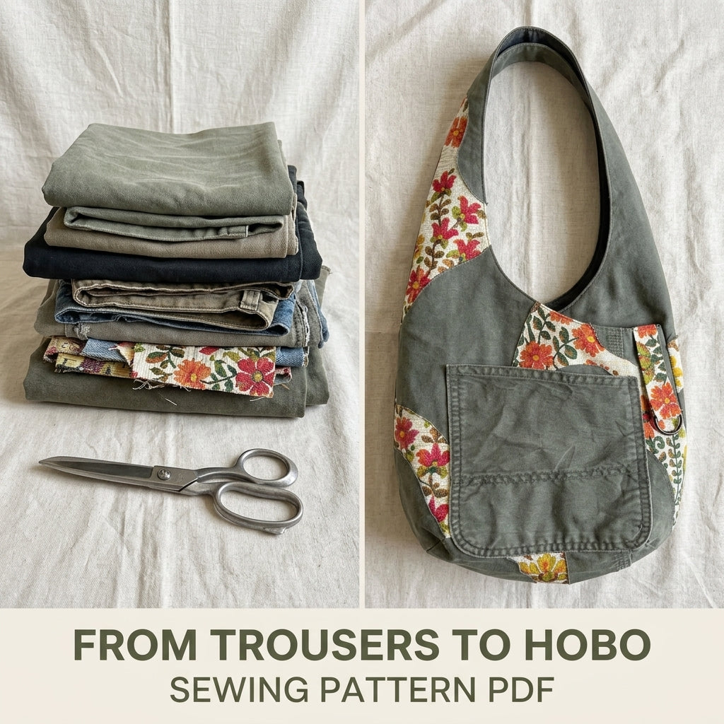 Workwear Floral Hobo Bag Sewing Pattern PDF – Upcycled Canvas Shoulder Bag