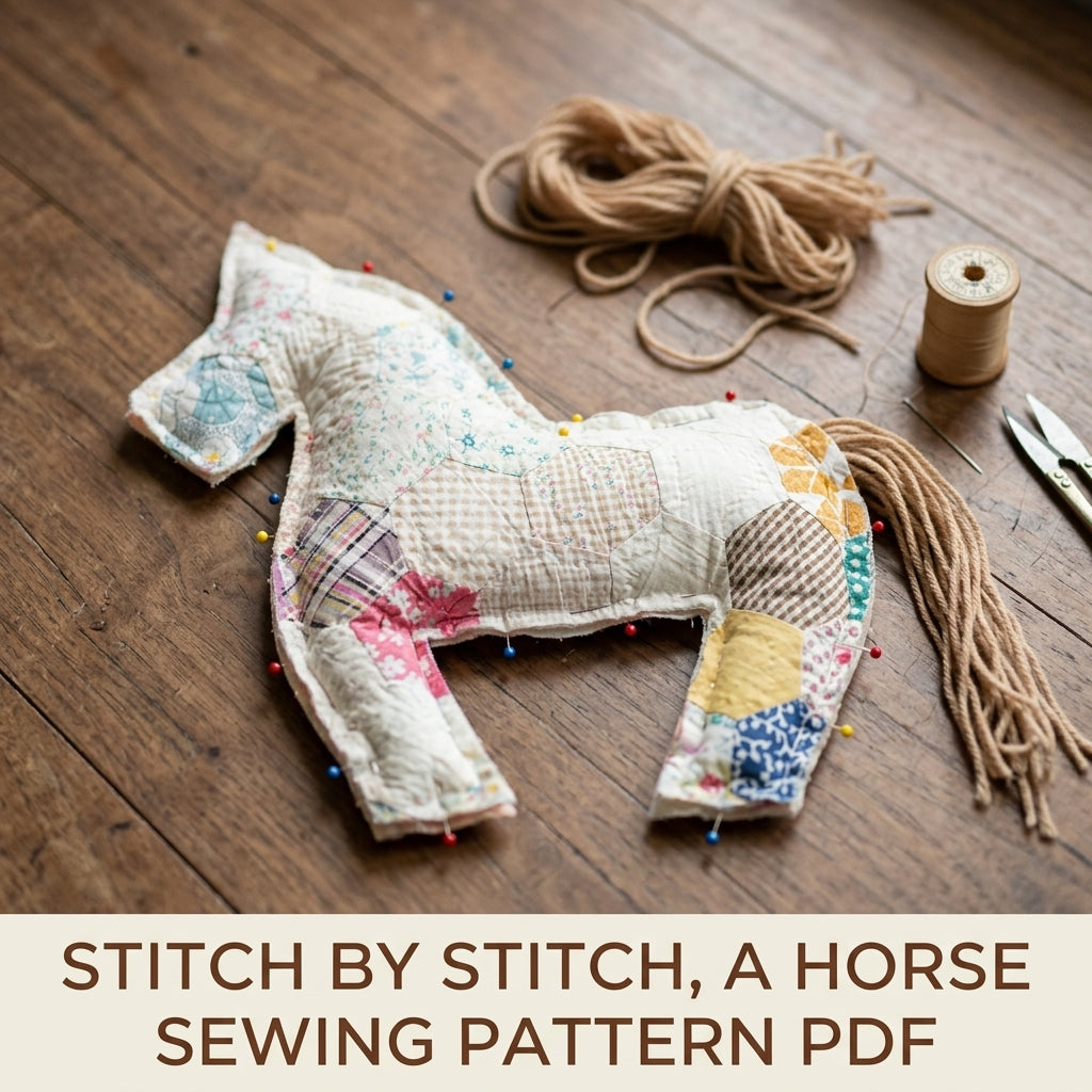 Patchwork Quilt Horse Sewing Pattern PDF – Stuffed Horse from Old Quilt Scraps