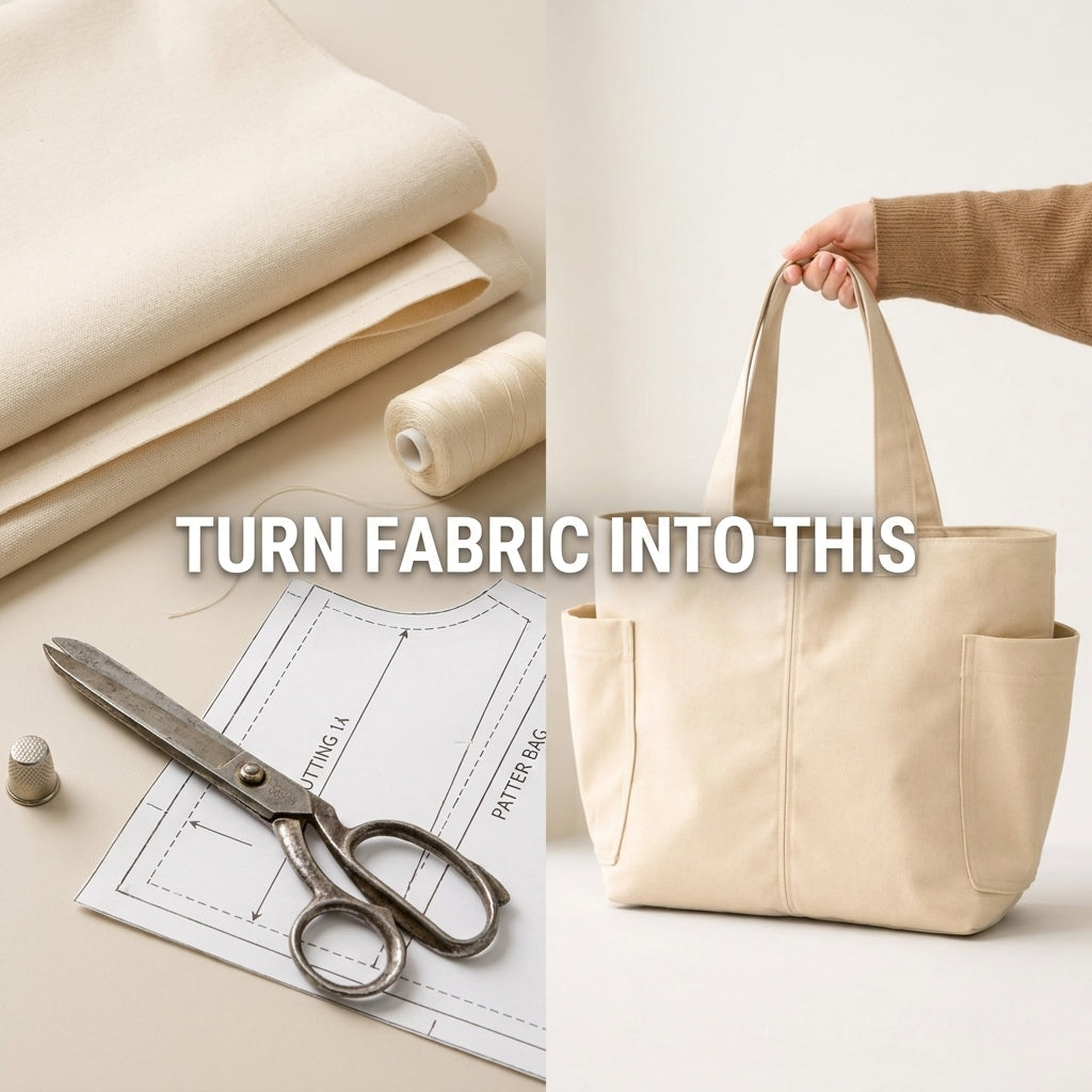 Canvas Tote Bag Sewing Pattern — Everyday Shopper with Side Pockets and Video Tutorial, Beginner Friendly, PDF Download