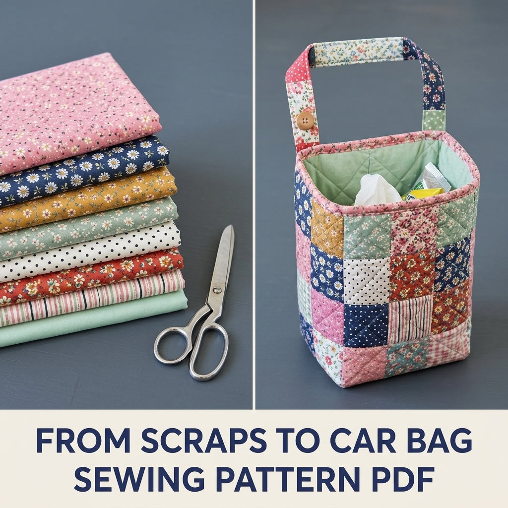 Patchwork Car Seat Bag Sewing Pattern PDF – Quilted Hanging Car Organiser