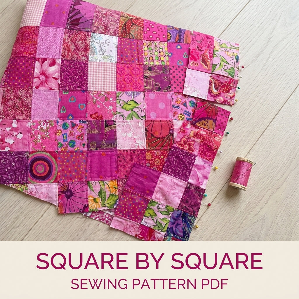 Pink Scrappy Patchwork Cushion Sewing Pattern PDF – Scrap Square Pillow Cover