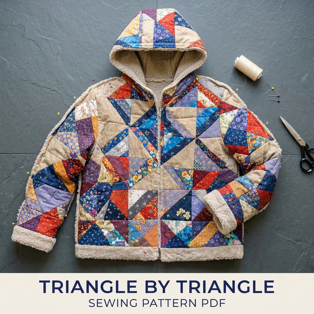 Scrappy Pinwheel Puffer Jacket Sewing Pattern PDF – Quilted Hooded Coat