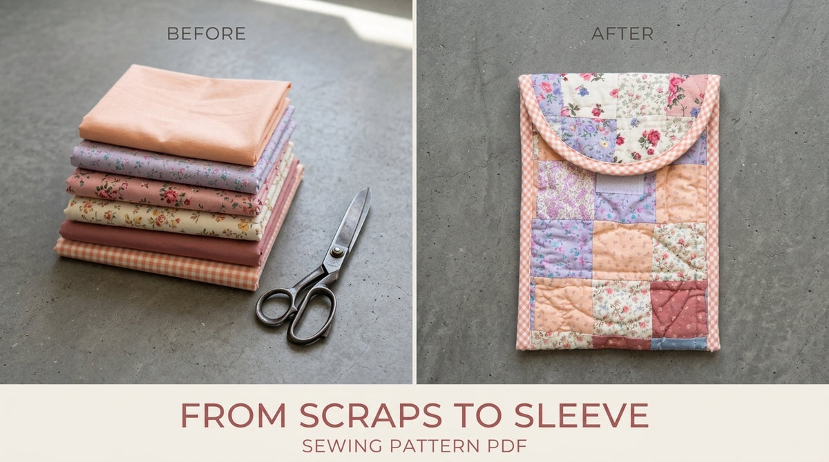 Patchwork Tablet Sleeve Sewing Pattern PDF – Quilted E-Reader Case with Flap