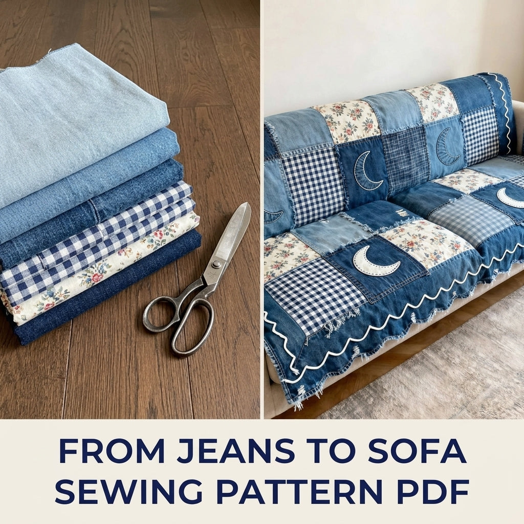 Denim Moon Sofa Cover Sewing Pattern PDF – Upcycled Jeans Throw