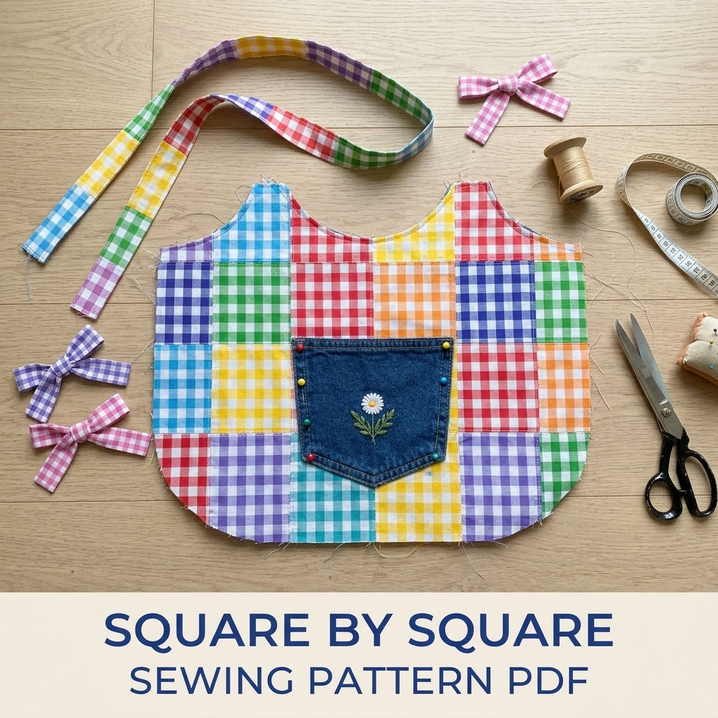 Gingham Patchwork Tote Sewing Pattern PDF – Scrappy Bag with Jeans Pocket