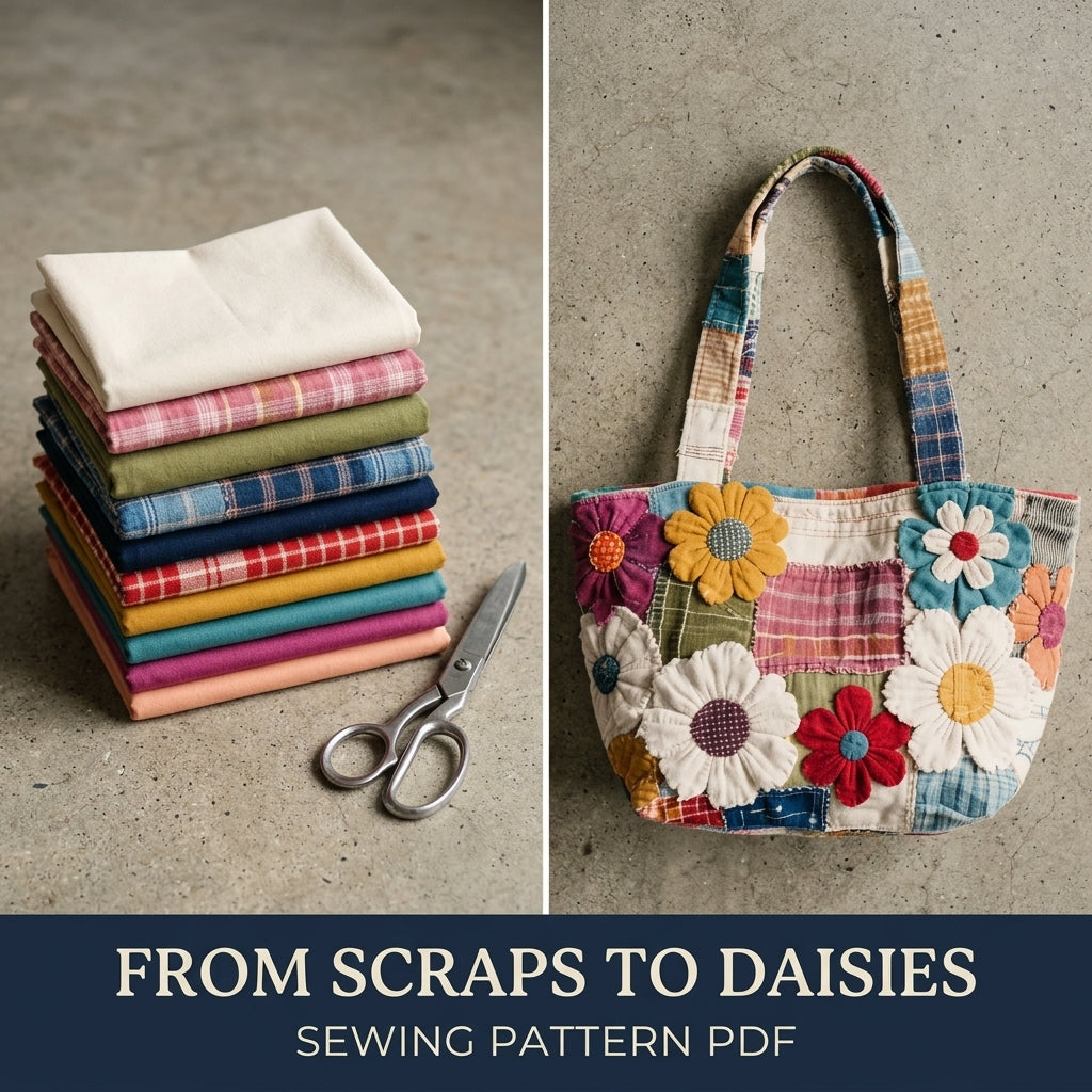 Daisy Garden Rag Patchwork Tote Sewing Pattern PDF – Boho Fabric Flower Bag