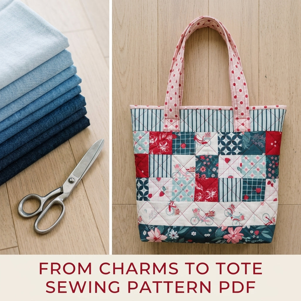 Quilted Patchwork Market Tote Sewing Pattern PDF – Charm Square Tote Bag