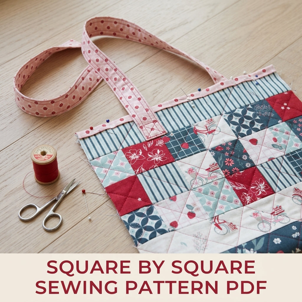 Quilted Patchwork Market Tote Sewing Pattern PDF – Charm Square Tote Bag