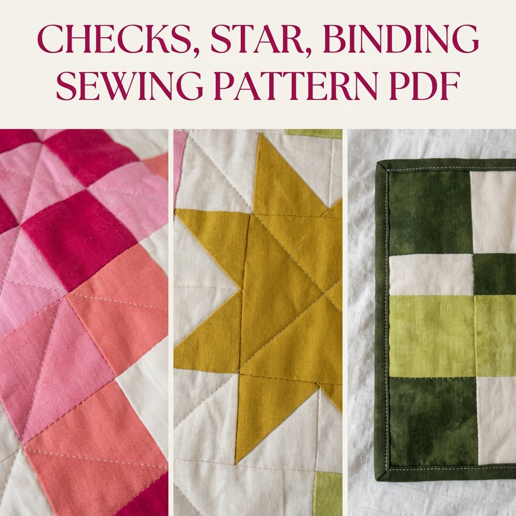 Checkerboard Star Quilt Pattern PDF – Modern Pink and Green Squares Throw Quilt
