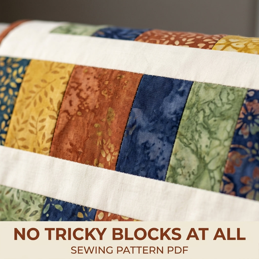 Modern Bars Quilt Pattern PDF – Easy Rectangle Throw Quilt with Batik Bars and Cream Stripes