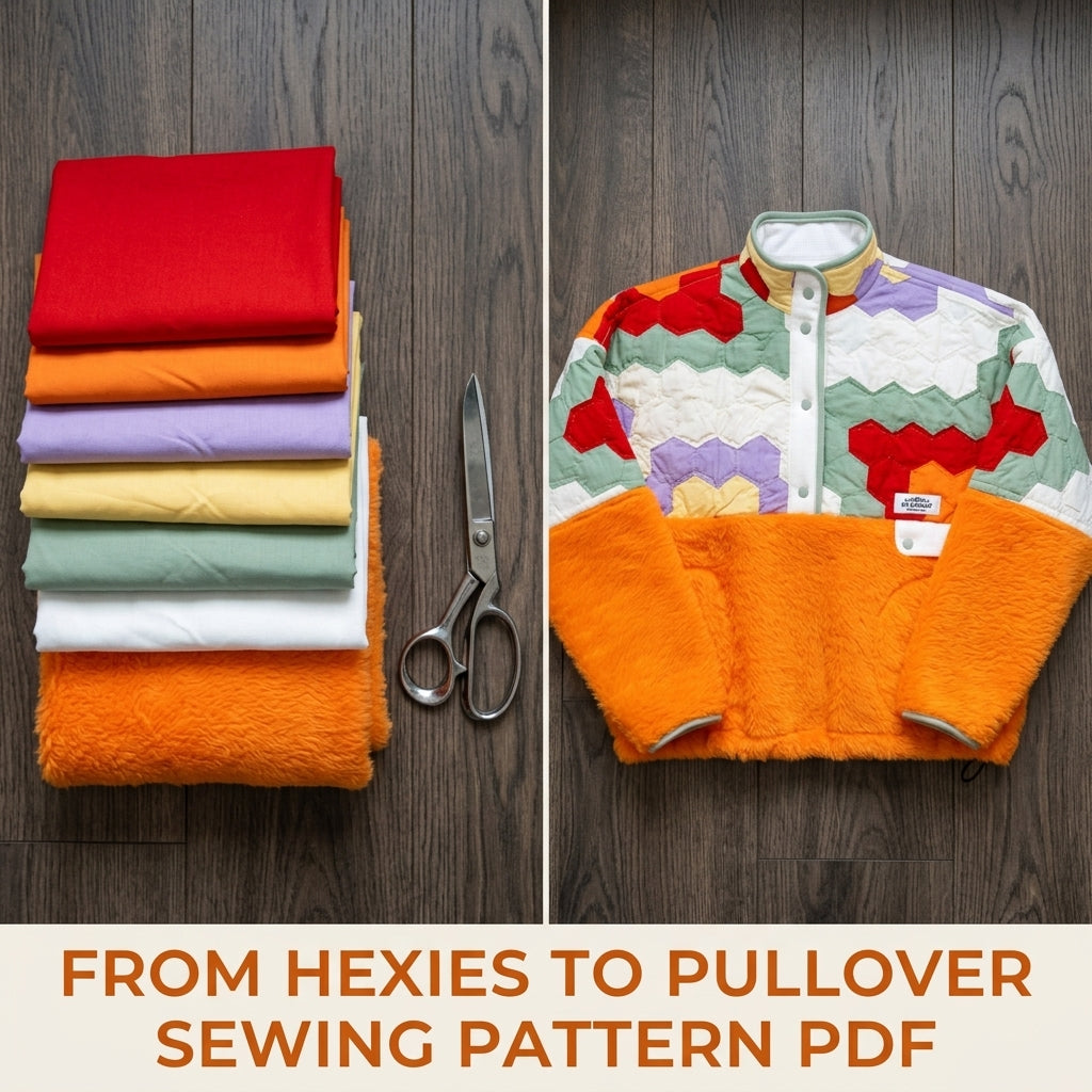 Hexagon Quilt Fleece Pullover Sewing Pattern PDF – Cropped Quilted Yoke Sweater