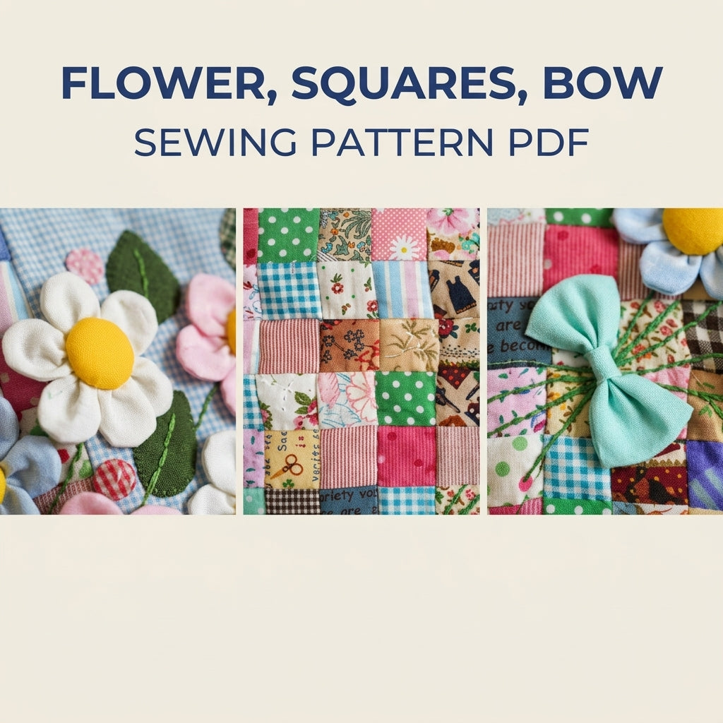 Half Patchwork Flower Tote Sewing Pattern PDF – Half Moon Bag with 3D Flowers
