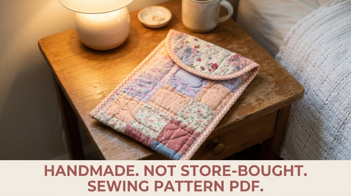 Patchwork Tablet Sleeve Sewing Pattern PDF – Quilted E-Reader Case with Flap