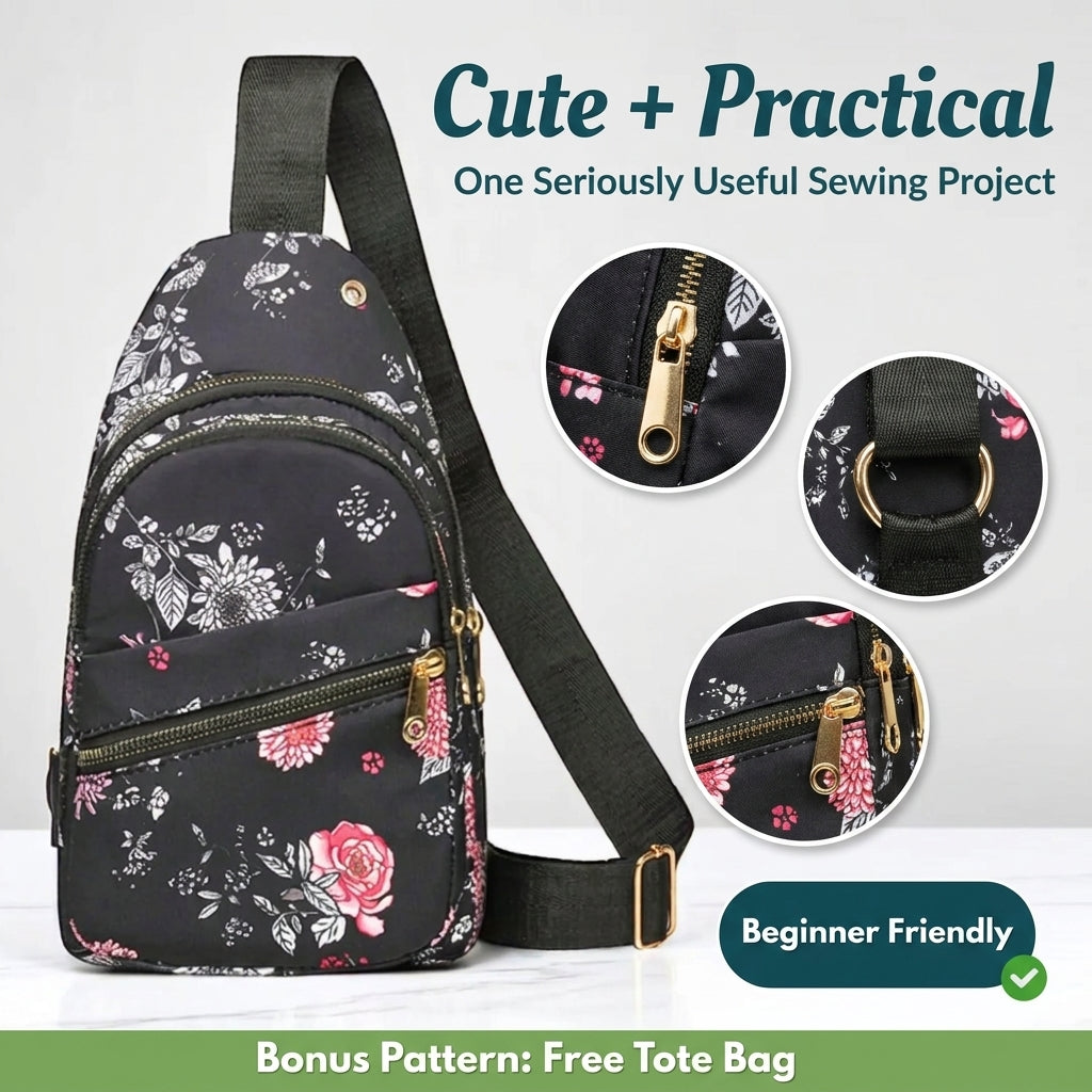 Sling Bag Sewing Pattern — Crossbody Chest Bag with Two Zip Pockets, Beginner Friendly, PDF Download