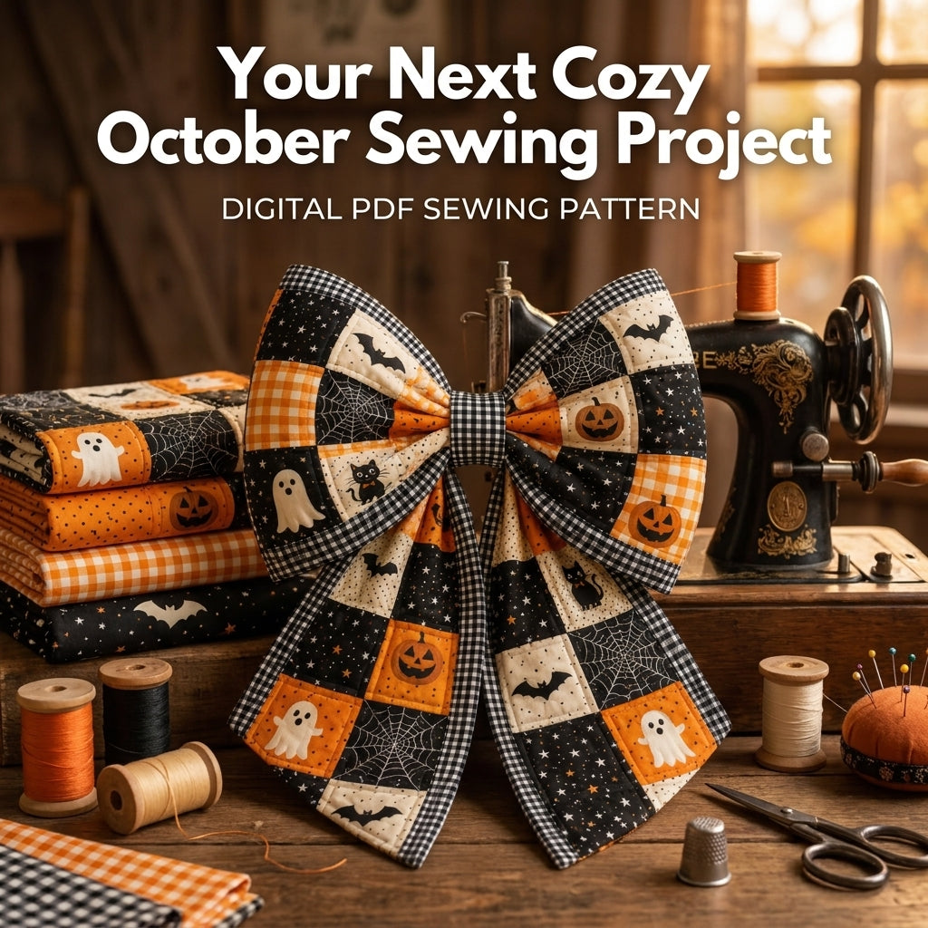 Quilted Door Bow Sewing Pattern — Oversized Patchwork Bow Hanger for Halloween, 2 Sizes, PDF Download