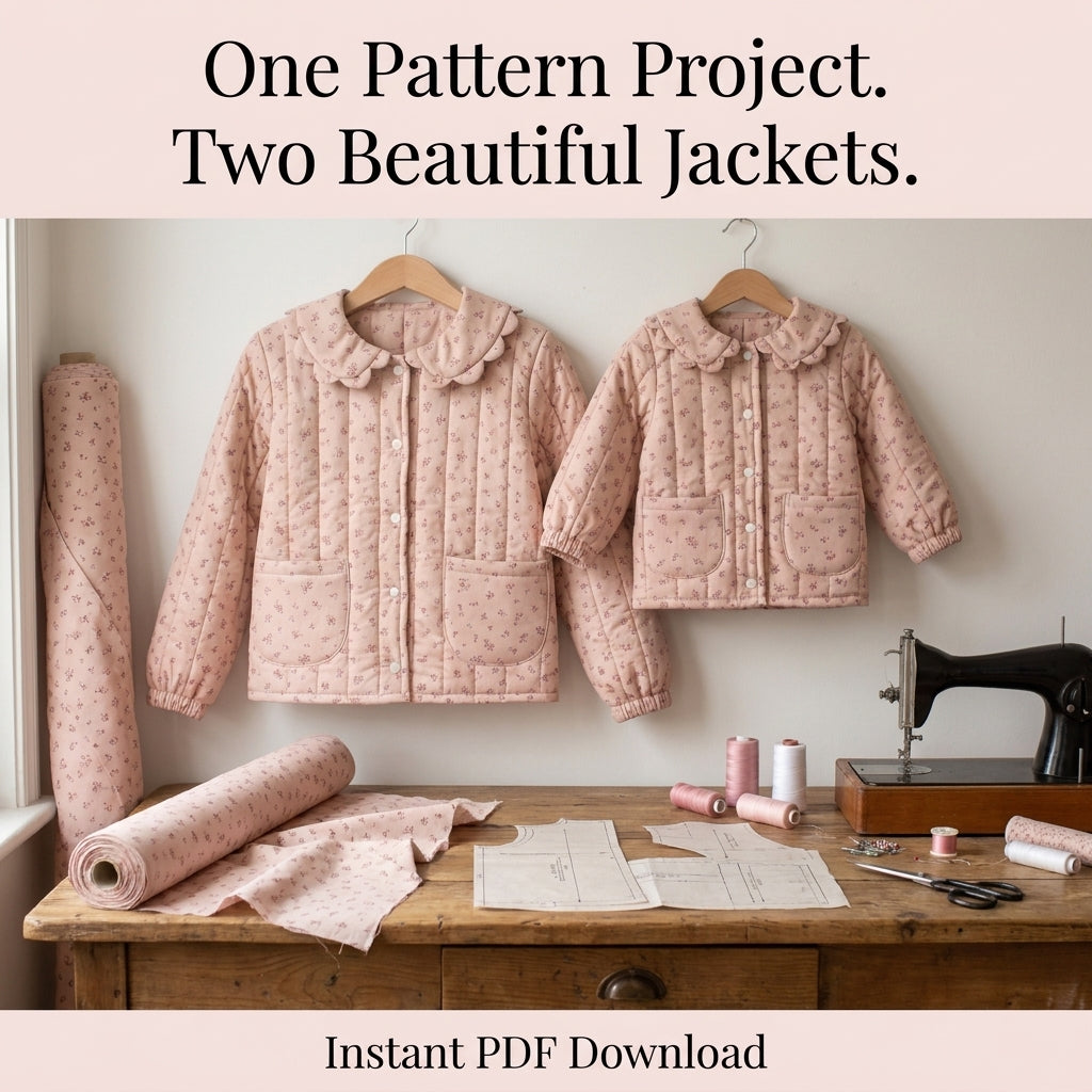 Matching Mom and Child Quilted Jacket Sewing Pattern – Scalloped Collar