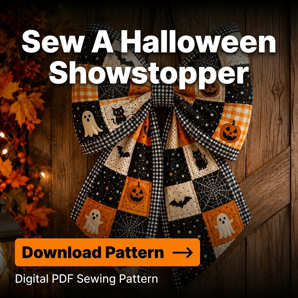 Quilted Door Bow Sewing Pattern — Oversized Patchwork Bow Hanger for Halloween, 2 Sizes, PDF Download