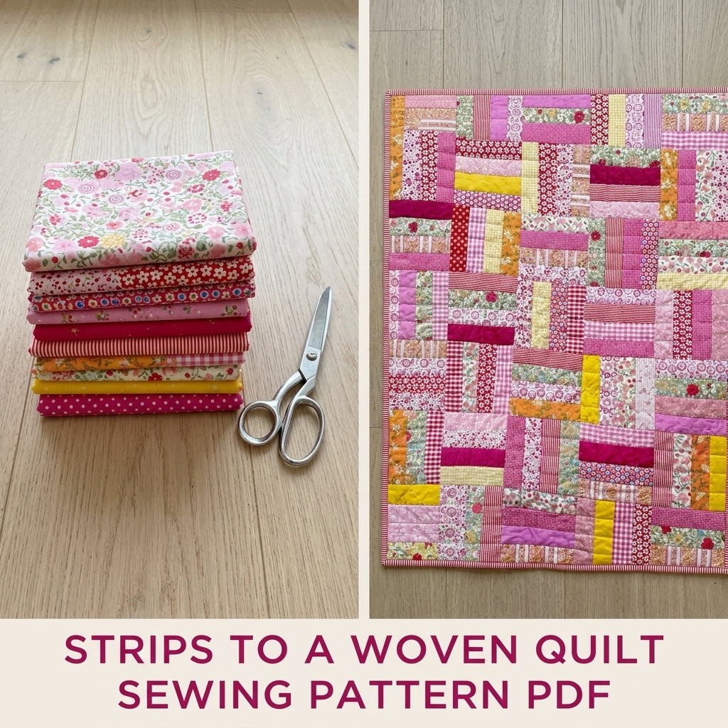 Pink Rail Fence Scrap Quilt Sewing Pattern PDF – Easy Strip Quilt